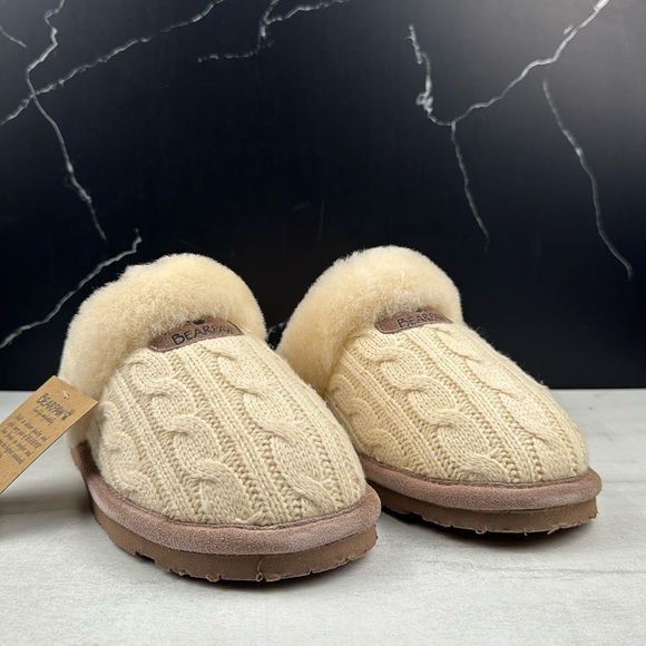 BearPaw Shoes - BearPaw Effie Linen Women’s Slipper Cream/Brown sz 8